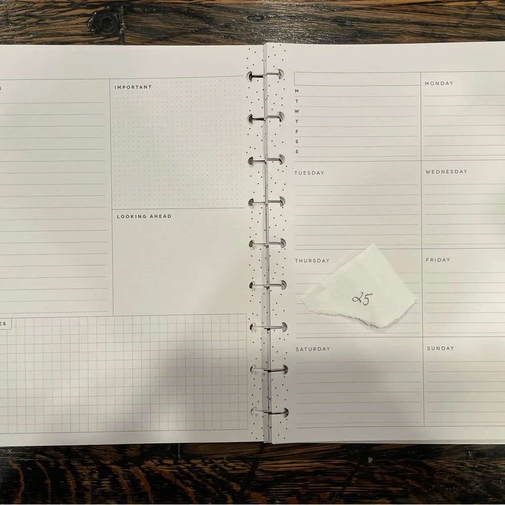 The Happy Planner Colorful Wave Calendar -mix of pages, rings, monthly dividers.